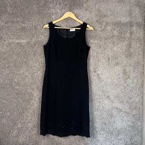 Tahari Dress Womens 8 Black Sleeveless Scoop Neck Zip Closure Lace Sequin Hem